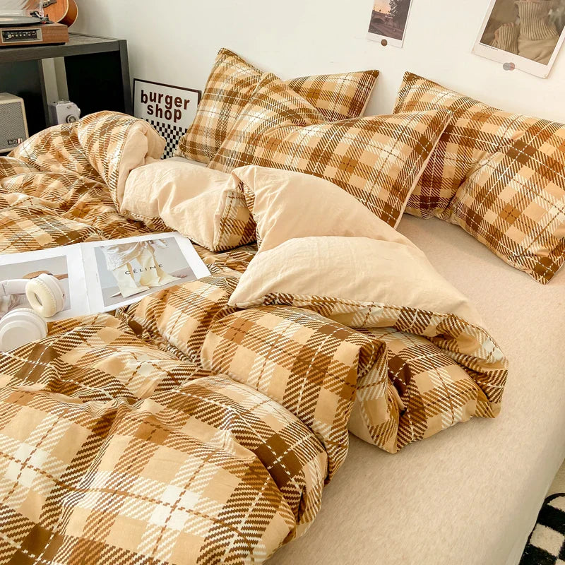 Skin-friendly Quilt Cover Plaid Style Duvet Covers Double Side Bed Cover постельное белье Home Comforter Covers(No Pillowcase)