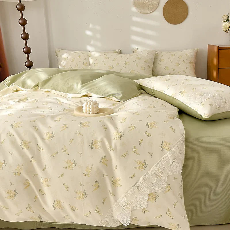 Lace Style Bedding Set Pure Cotton Bed Sheets Set Girls Room Bedclothes Skin-friendly Duvet Cover Set for Home постельное белье