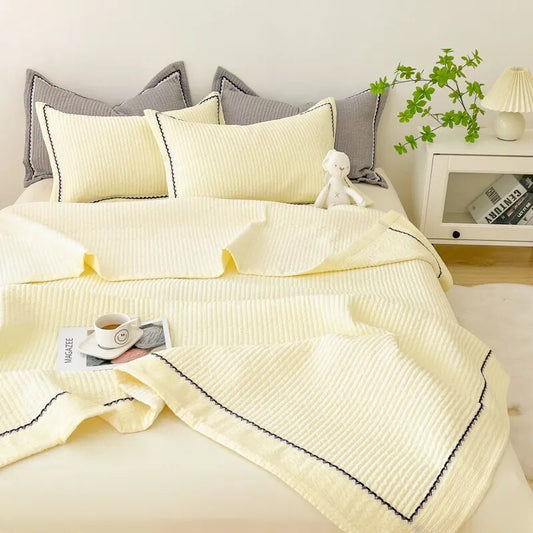 Korean Bubble Yarn Summer Blanket for Double Bed Breathable Thin Comforter Set Machine Washable Quilt 3 Pcs Set or Single Quilts