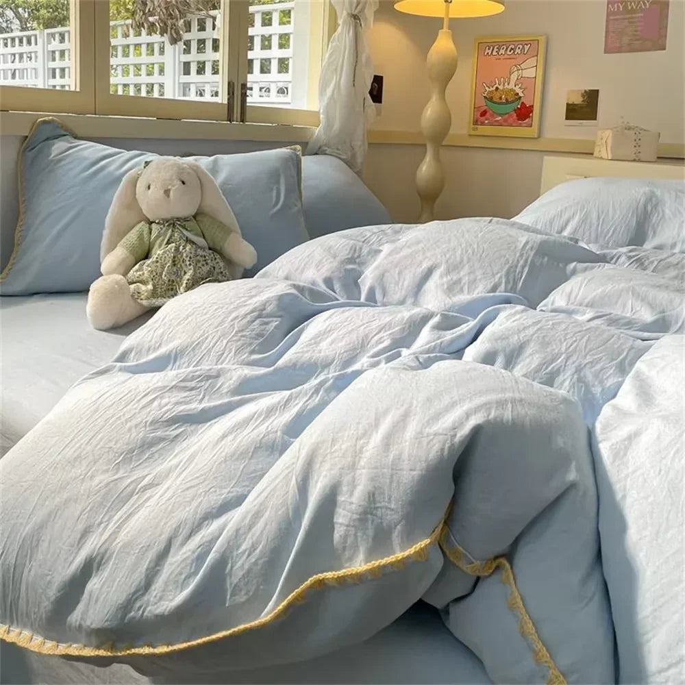 Minimalist Style Green Strip Bedding Sheet Ins Nordic Duvet Cover Set Home Luxury Bedding Set Bed Sheets Comfortable Bedspread