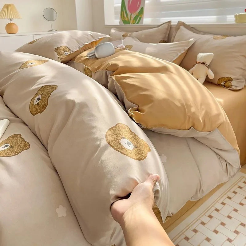 Summer Bedding Set  Ins Twin Queen Duvet Cover Flat Sheet Pillowcase No Filler Girl Boys Hotel Home Bed Linens