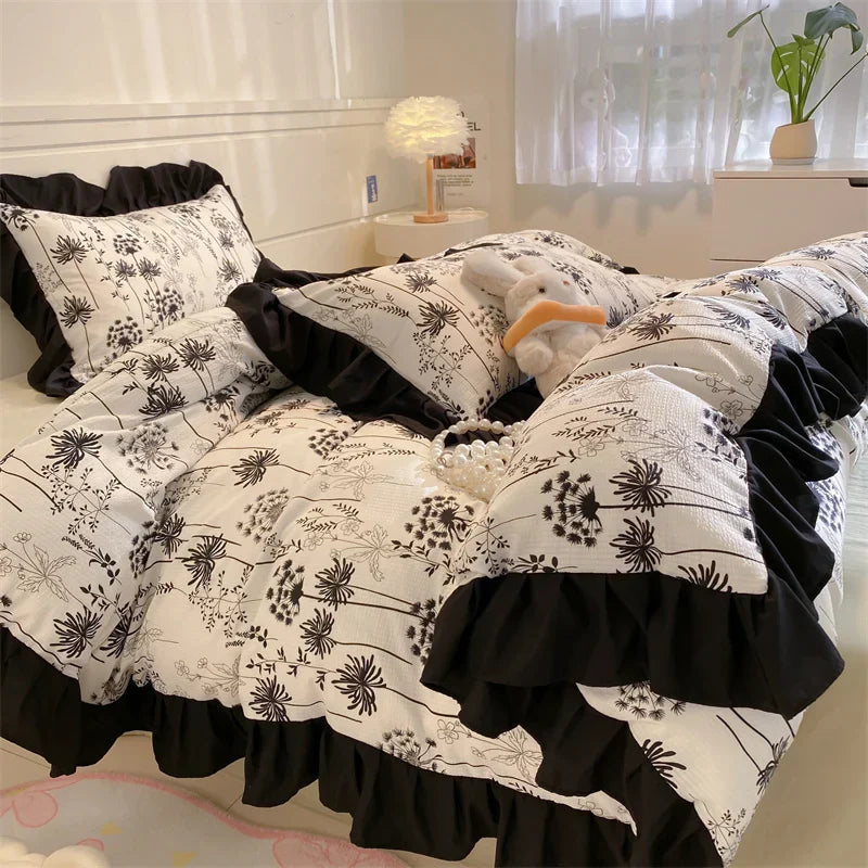 Solid Colour INS French Style Bedding Set For adults kids Brown pink Flat Sheet With Pillowcases Colorful King Queen Full size