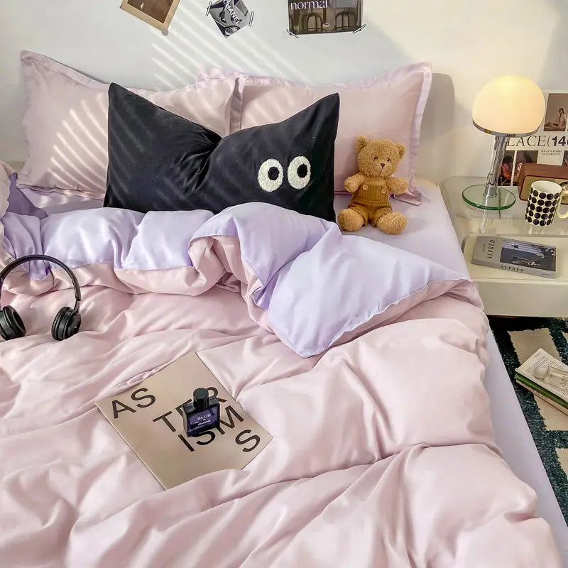 Purple Bedding Set Ins Nordic Solid Full Queen Size Duvet Cover Flat Sheet Pillowcase No Filler Girl Boys Hotel Home Bed Linens