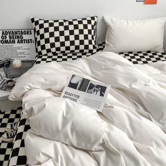 Ins Wind Four-Piece Bed Set Product Washed Cotton Sheet And Quilt Set Three-Piece Quilt Cover Dormitory Bedding