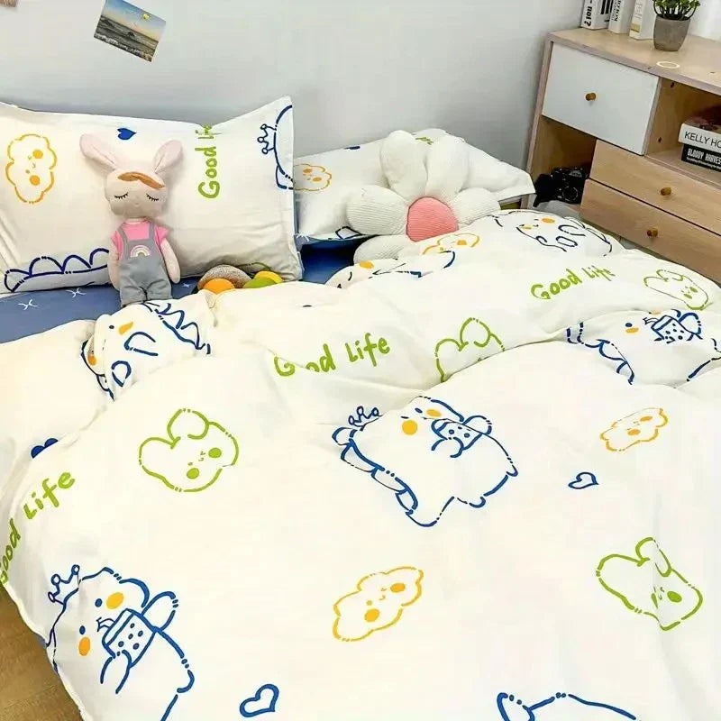Romantic Bedding Set Floral Ins Style Duvet Cover Flat Sheet with Pillowcases Single Queen Full Size Boys Girls Korean Bed Linen