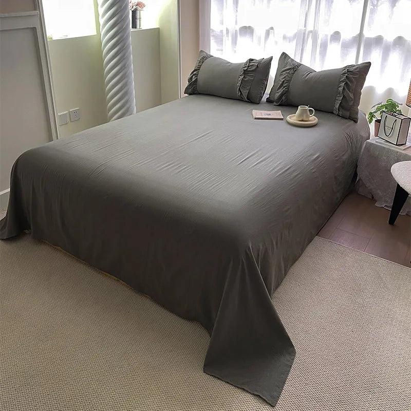 INS Princess Grey Bedding Sets 2025 Solid Color Ruffle Quilt Cover Romantic Bed Sheet Sets Girls Bedroom Duvet Cover 4pcs