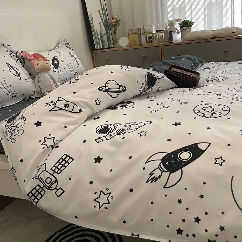 Euro Nordic Blue Solid Home Bedding Set Simple Soft Duvet Cover Set With Sheet Comforter Covers Pillowcases Bed Linen