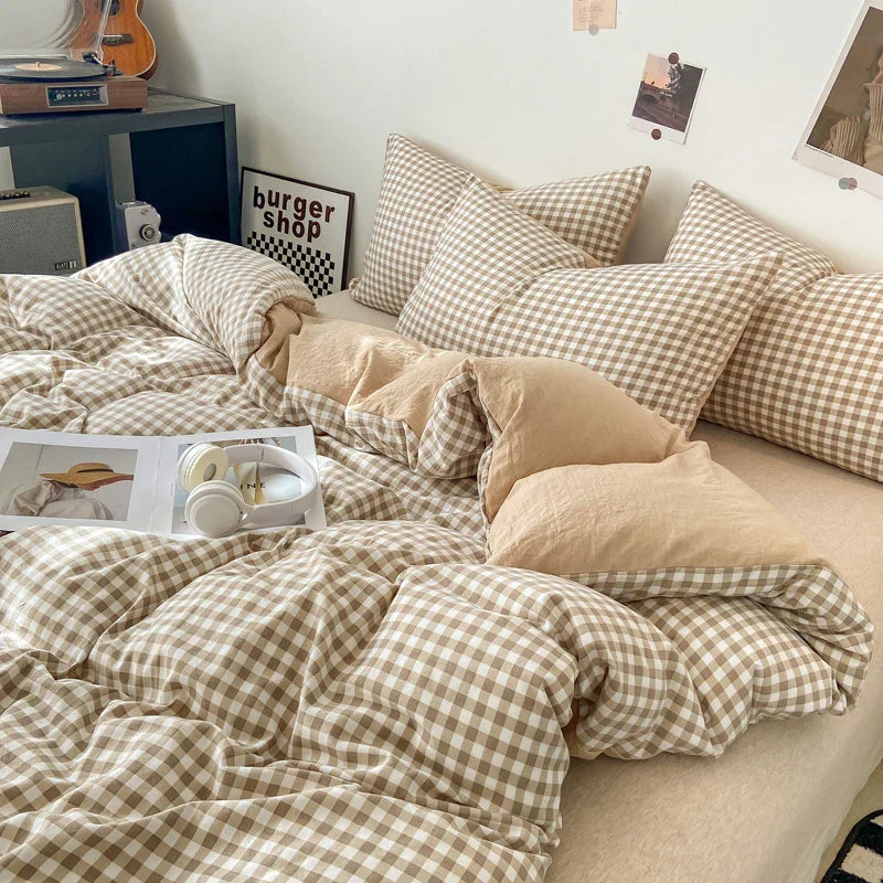 Skin-friendly Quilt Cover Plaid Style Duvet Covers Double Side Bed Cover постельное белье Home Comforter Covers(No Pillowcase)
