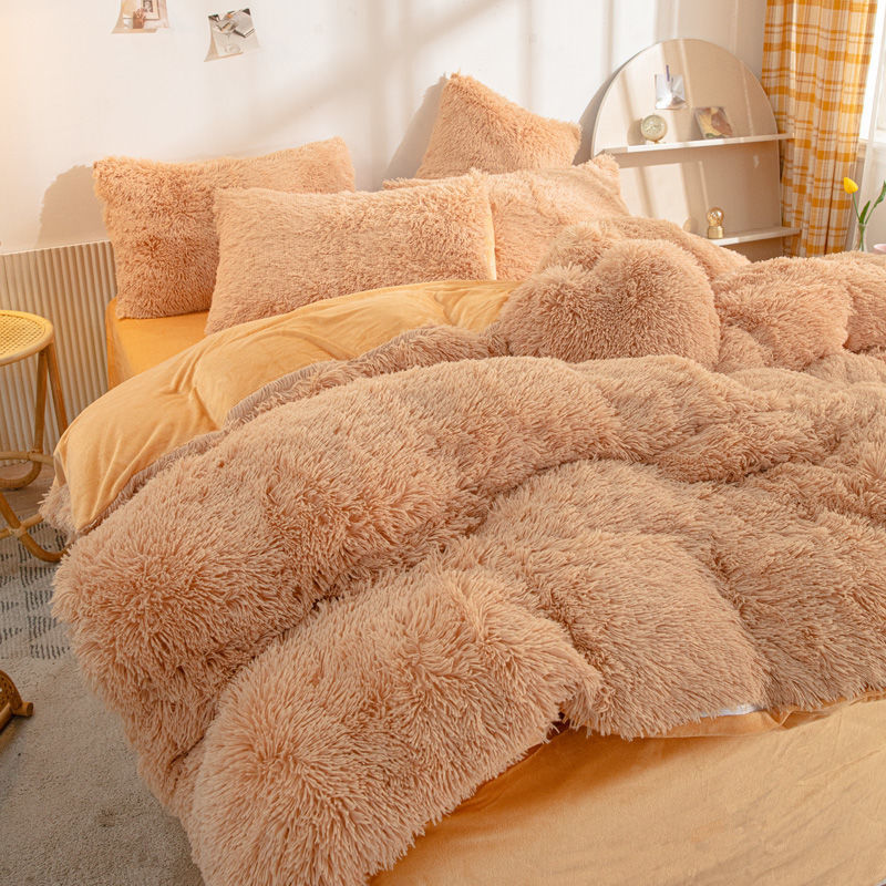 Winter Warm Blue Bedding Set Soft Plush Kawaii Mink Velvet Queen Duvet Cover Set Sheets Pillowcase Single Double Bedding Sets