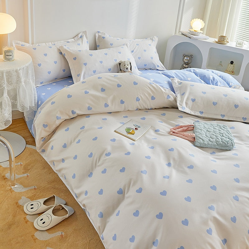 Kuup 3-4pcs Cartoon Bedding Set Duvet Cover Set Soft Bedding Printing Bed Linen Queen Size Bedding Set Fashion Design For Girl