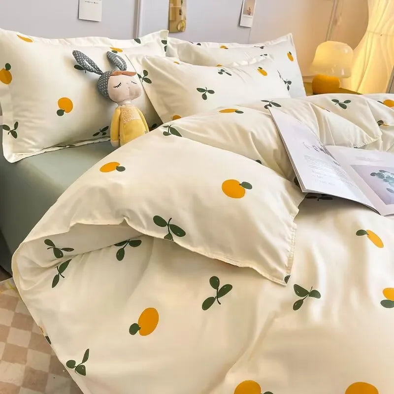 Korean Style Fashion Bedding Set Kids Adults Twin Full Queen Size Blue Bed Flat Sheet Duvet Cover Pillowcases Floral Bed Linen