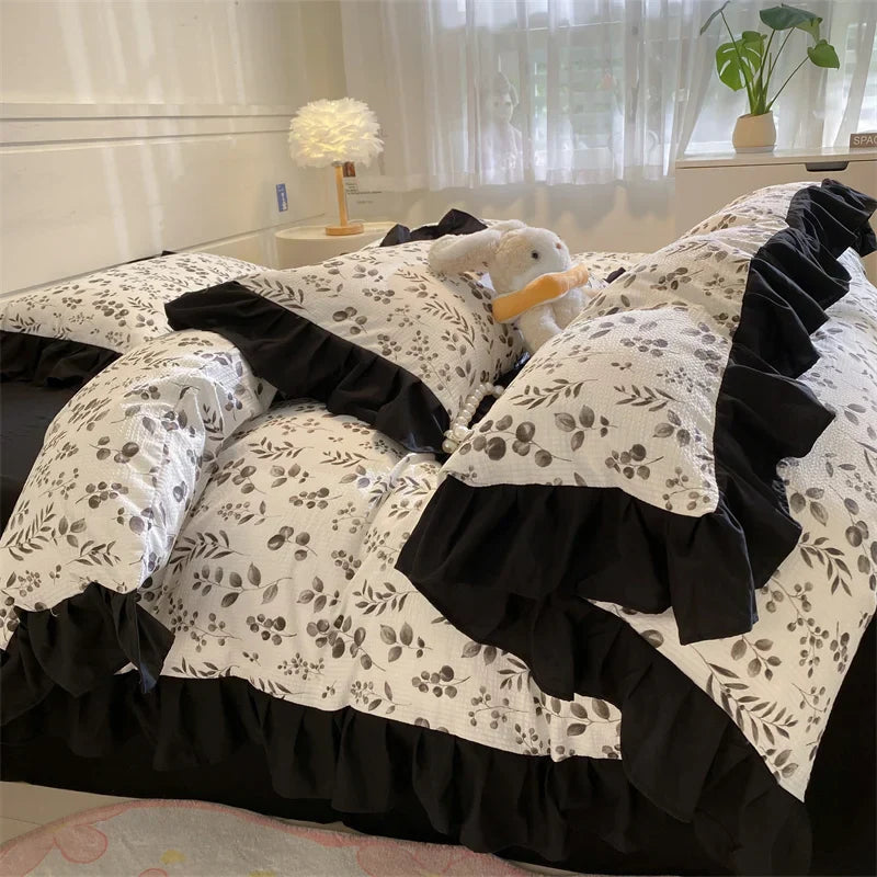 Solid Colour INS French Style Bedding Set For adults kids Brown pink Flat Sheet With Pillowcases Colorful King Queen Full size