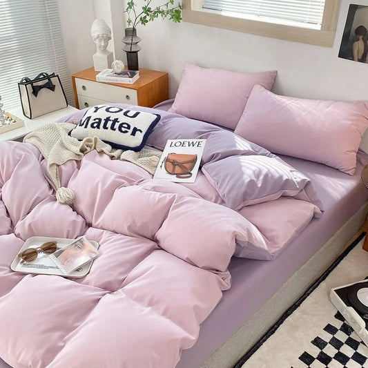Nordic Princess Purple Bedding Set Girls Boys Single Double Size Flat Sheet Duvet Cover Pillowcase Bed Linens Home Textile