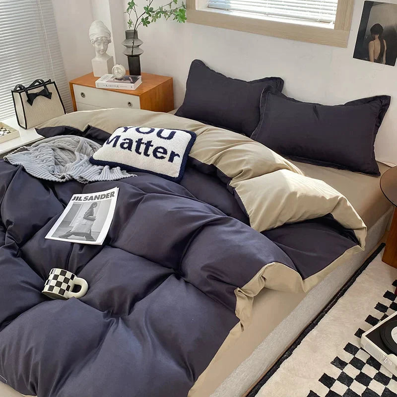 Nordic Princess Purple Bedding Set Girls Boys Single Double Size Flat Sheet Duvet Cover Pillowcase Bed Linens Home Textile