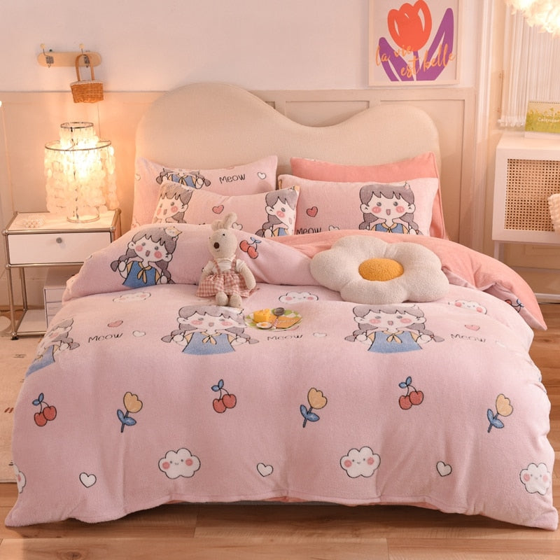 Winter Duvet Cover Thick Fleece Warm Flannel Coral Double Sided Velvet Bedding Single Double Queen King Size Quilt Cover