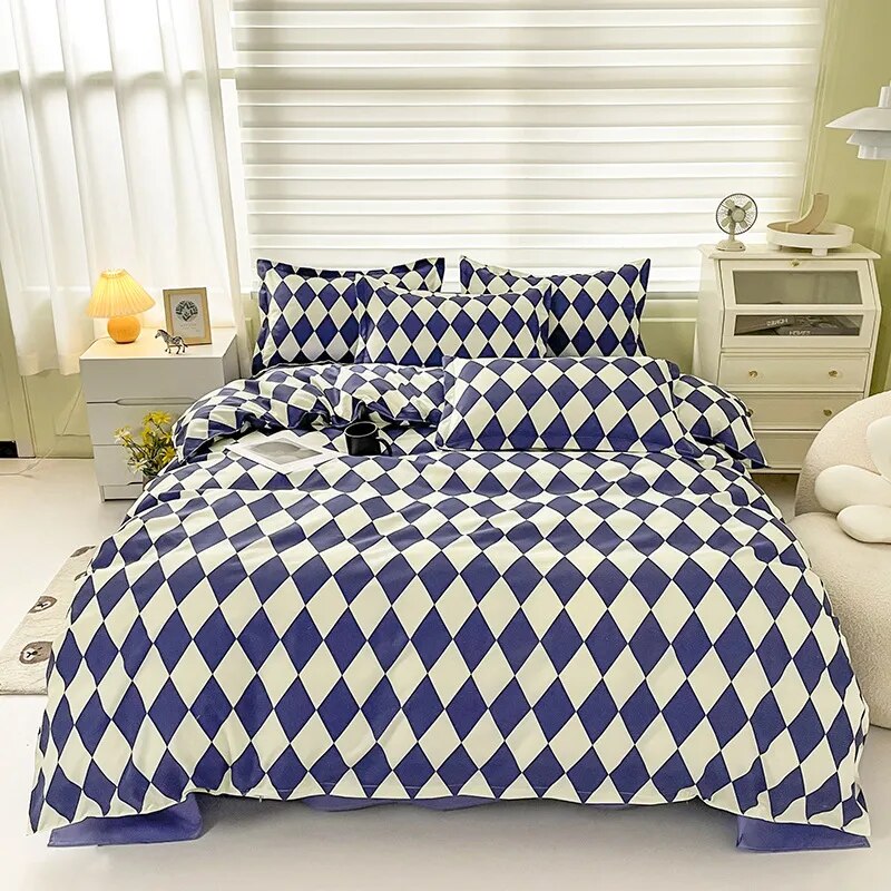 Floral Printed Duvet Cover Set with Sheet Pillowcases Warm Cute Cartoon Bed Linen Full Queen Size Home Gift Bedding Set