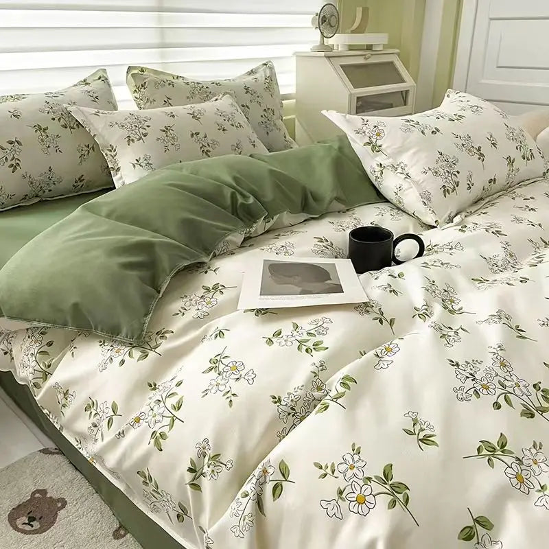 Ins Retro Flower Bedding Set Flat Bed Sheet Pillowcase Twin Full Queen Size Bed Linen Women Girls Caramel Floral Duvet Cover Set