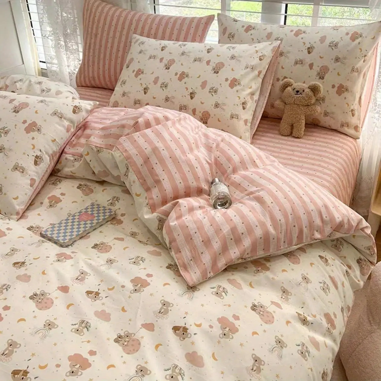 Fashion Duvet Cover Set Korean Ins Style New Flat Sheet Pillowcase No Filler Kids Adult Bedding Kit Twin Queen Bed Linen