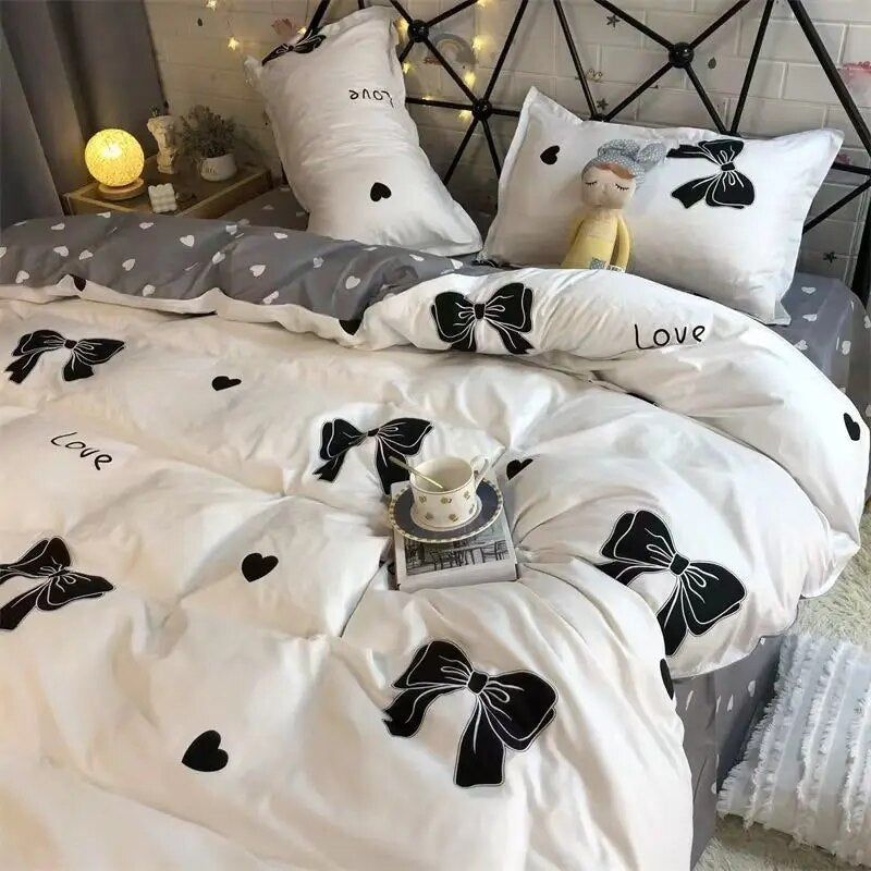 Romantic Bedding Set Floral Ins Style Duvet Cover Flat Sheet with Pillowcases Single Queen Full Size Boys Girls Korean Bed Linen
