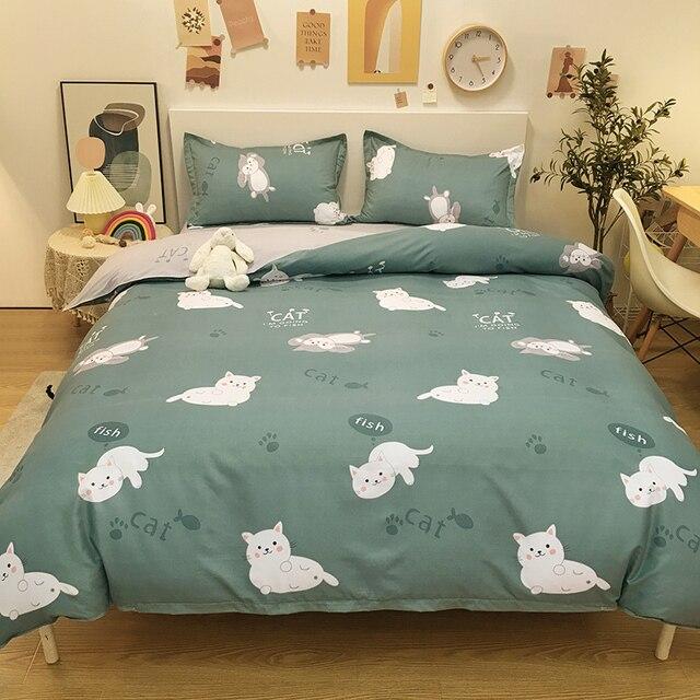 Kuup 3-4pcs Cartoon Bedding Set Duvet Cover Set Soft Bedding Printing Bed Linen Queen Size Bedding Set Fashion Design For Girl