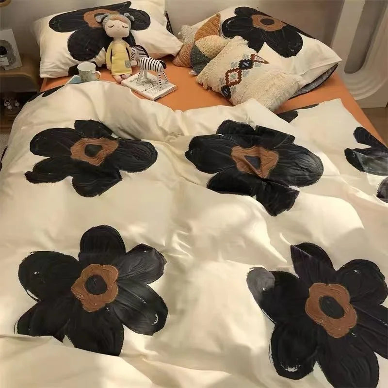 Nordic Simple Small Check Dark Green Bedding Set Soft High Quality Quilt Cover Polyester Aesthetic Bed Sheet With Pillowcases