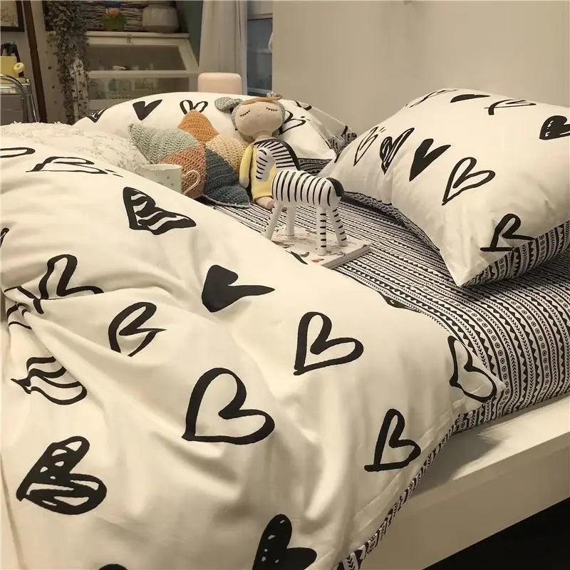 Pink Sweetheart Bedding Set Fashion Heart Single Double Queen Size Flat Sheet Duvet Cover Pillowcase Girl Gift Home Textile
