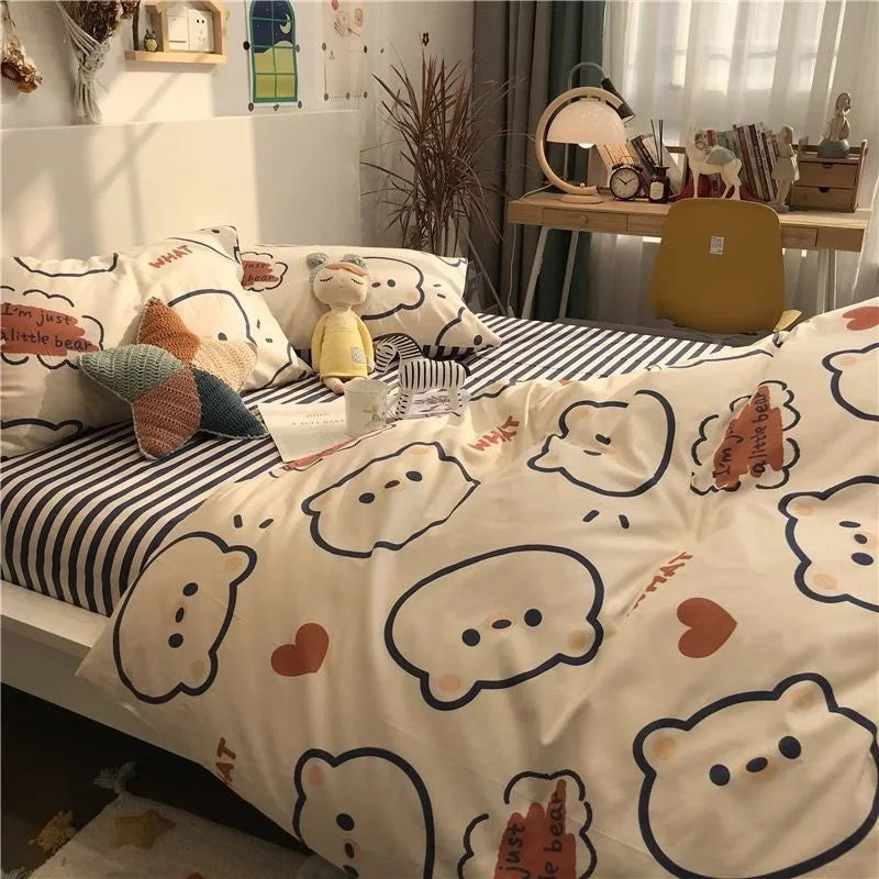 Nordic Simple Small Check Dark Green Bedding Set Soft High Quality Quilt Cover Polyester Aesthetic Bed Sheet With Pillowcases