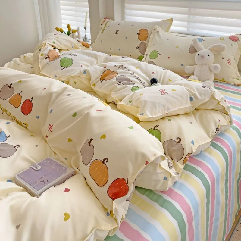 Summer Bedding Set  Ins Twin Queen Duvet Cover Flat Sheet Pillowcase No Filler Girl Boys Hotel Home Bed Linens