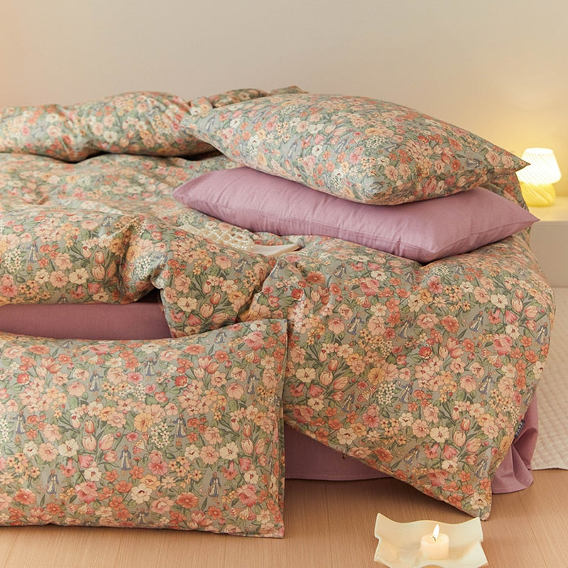 Korean Small Floral Print Quilt Cover Single Piece 100% Cotton Single Double Quilt Cover Student Dormitory Bed Decor