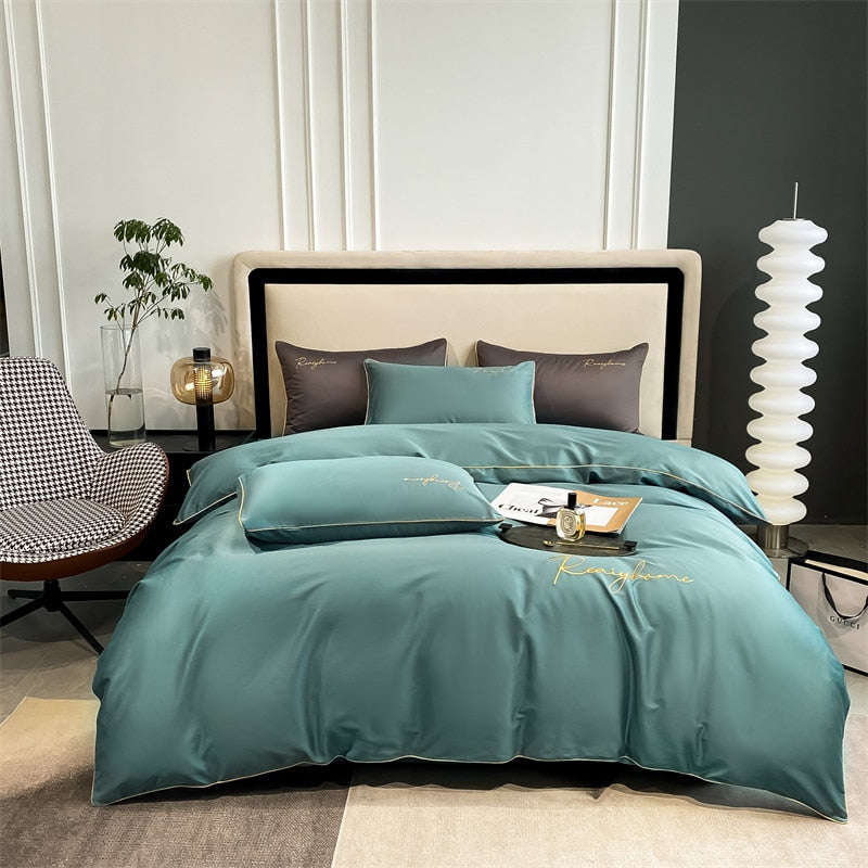Luxury 60's Long Pile 100% Cotton Duvet Cover Set Embroidered Fall Winter Quilt Cover Solid Egyptian Cotton 2pcs pillowcases