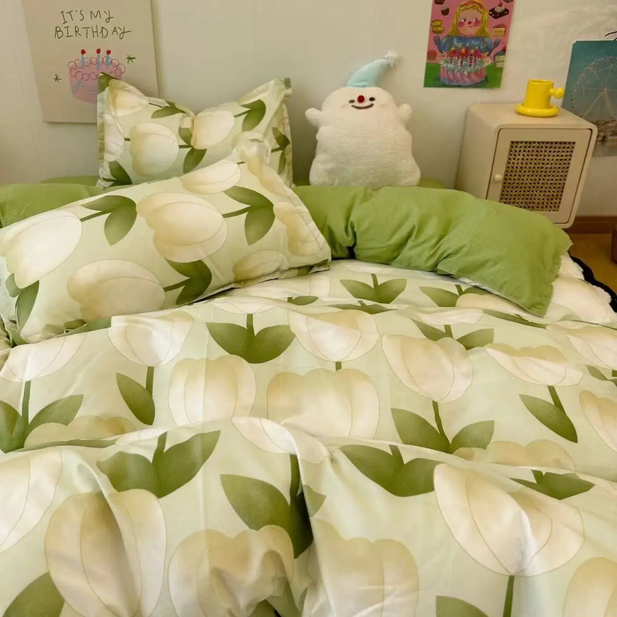 Romantic Bedding Set Floral Ins Style Duvet Cover Flat Sheet with Pillowcases Single Queen Full Size Boys Girls Korean Bed Linen