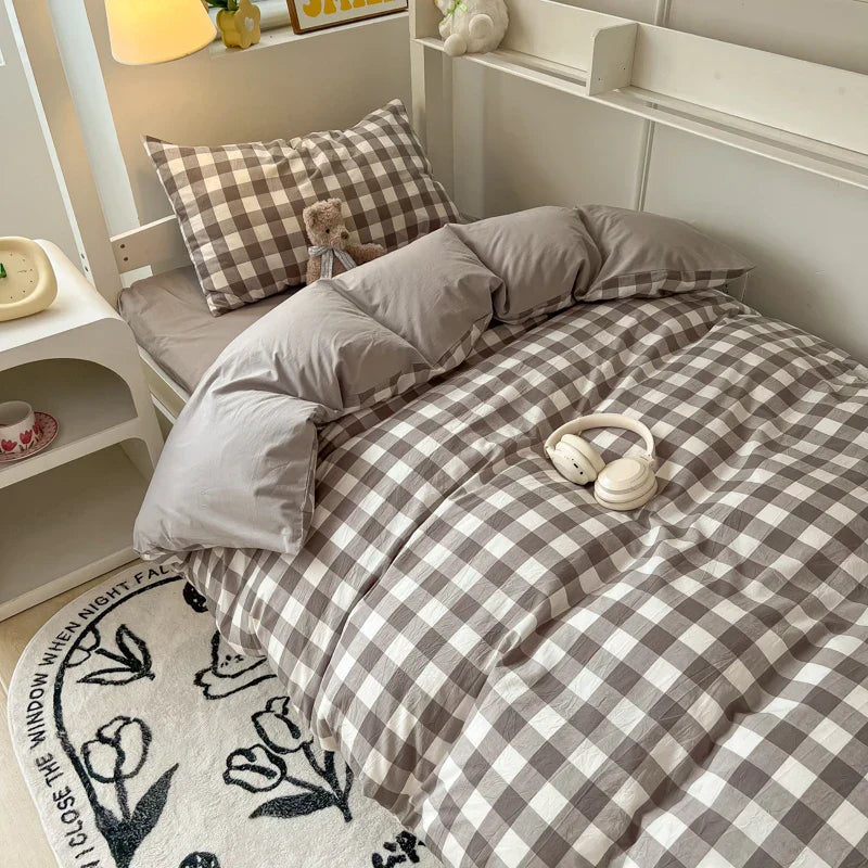 Wash Cotton Bedding Set Duvet Cover Pillowcases Bed Sheet Set Soft Comforter Cover Bed Linens Set Queen King Size Nordic Style