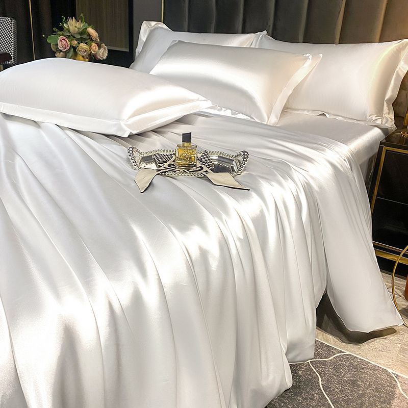 Nordic Mulberry Silk Bedding Set with Duvet Cover Bed Sheet Pillowcase Luxury Couple Single Double Summer 1/2 People Bedsheet