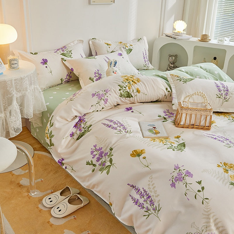 Kuup 3-4pcs Cartoon Bedding Set Duvet Cover Set Soft Bedding Printing Bed Linen Queen Size Bedding Set Fashion Design For Girl
