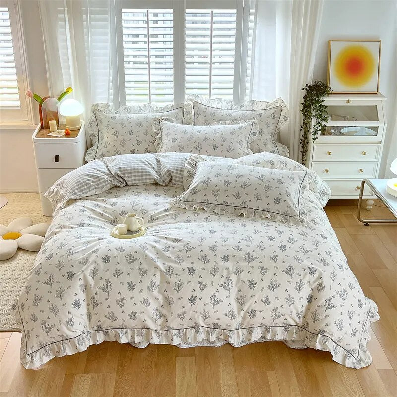 Ruffle Bedding Set 100% Cotton 1 Duvet Cover 2 Pillowcases No Sheet  Ultra Soft Touch Floral Style 200x230 220x240