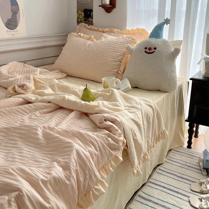 Korean Simple Bedding Set Modern Air Condition Thin Blankets Summer Quilt Pillowcase Comfortable Fluffy Blanket with Filling