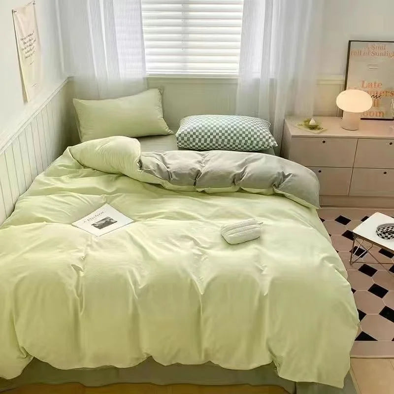 INS Gradient Cream Pink And Green Bedding Sets Streak Flat Sheets Soft Home Textile For Girls Full Size With Pillowcases
