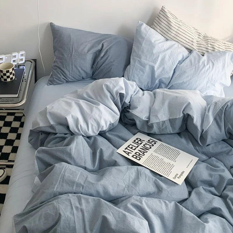 INS White And Blue Grey Solid Color Bedding Set Flat Bed Sheet Duvet Cover Double Full Queen King Bedclothes Pure Bedroom Linen