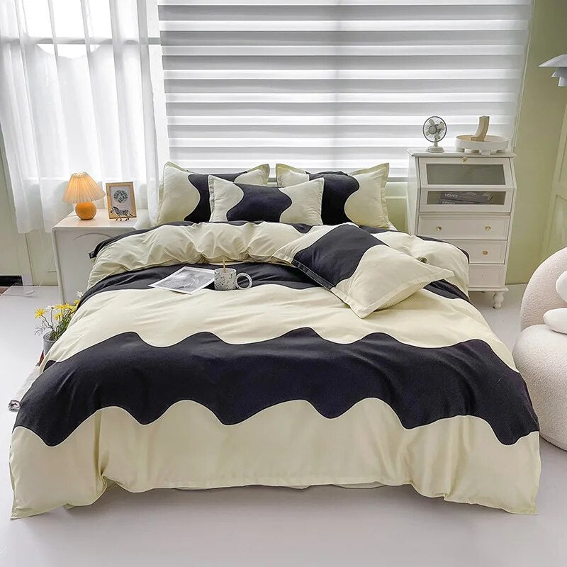 Floral Printed Duvet Cover Set with Sheet Pillowcases Warm Cute Cartoon Bed Linen Full Queen Size Home Gift Bedding Set