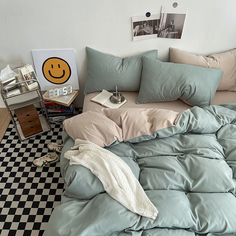 Solid Color Duvet Cover Set Single Double King Size Quilt Cover Set  Bed Hotel Home Skin Friendly Fabric Bedding Sets