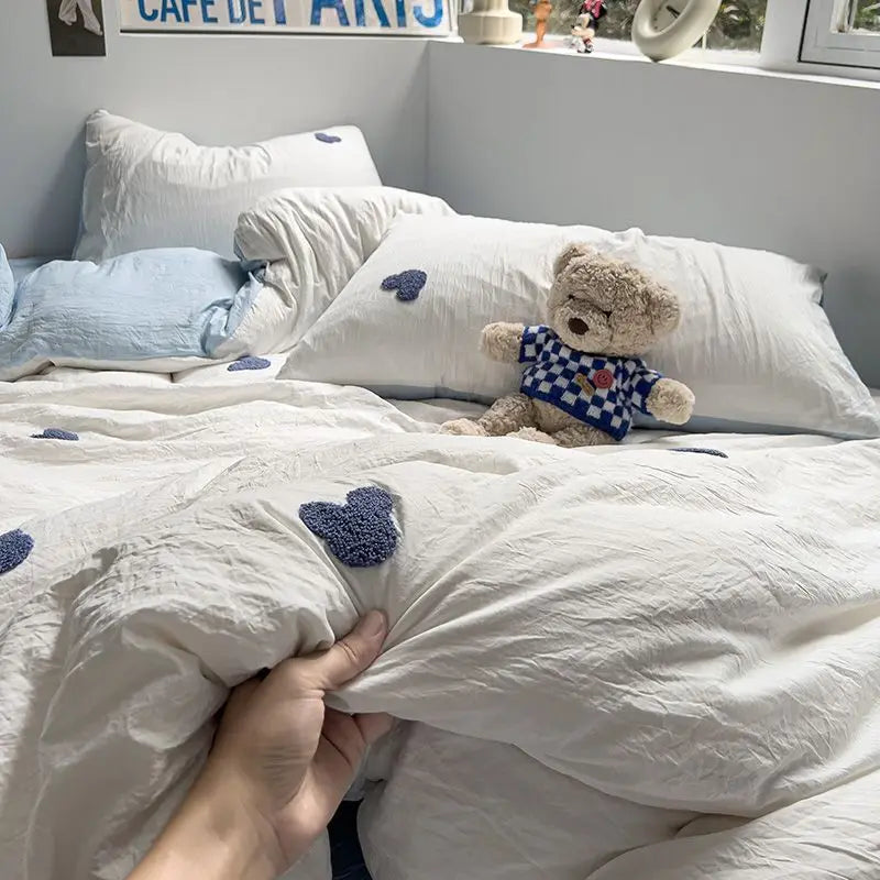 High Quality Beauty Bedding Set Cute Towel Embroidered  Girl Heart Bed Sheet Student Dormitory Bed