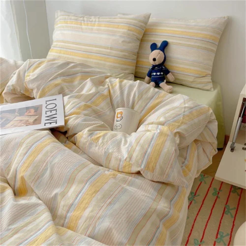 Light Luxury Striped Pure Cotton and Cotton New Bedding Set and Duvet Cover Set Three Piece Four Piece Set