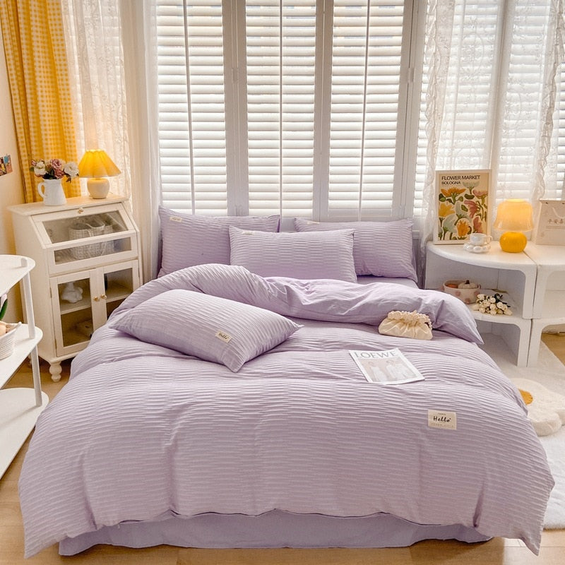 New Bubble Yarn Fabric AB Double-sided Bedding Set Soft Double Duvet Cover Set with Sheets Comfortable Breathable Bedding Sets