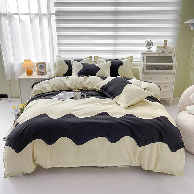 Soft Bedding Set Nordic  Washed Cotton Linen Duvet Cover  Plant Pattern Home Textile Queen King Cover Pillowcase Bed