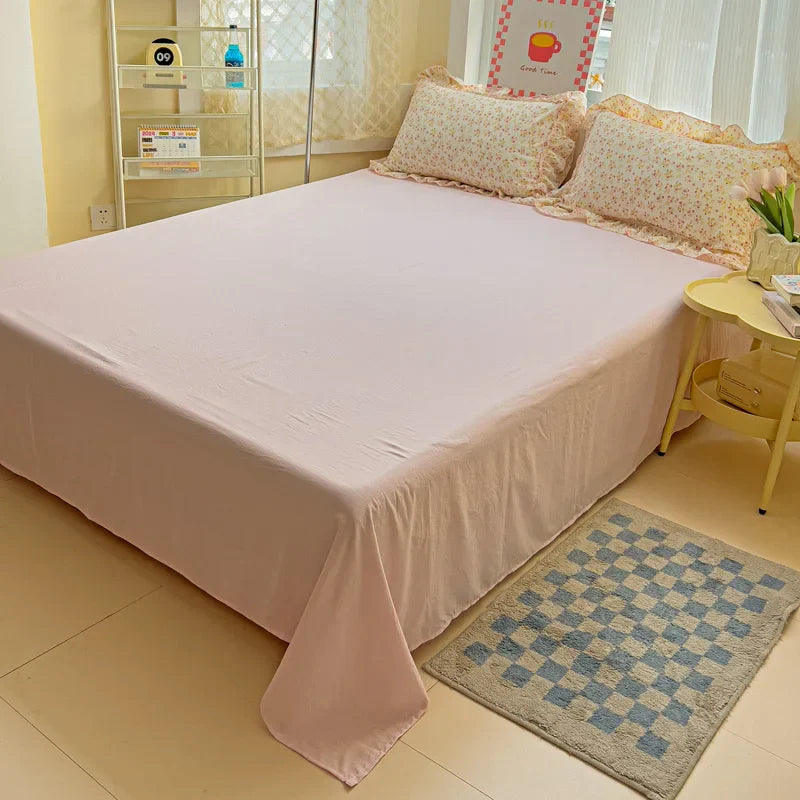 Korean Princess Style Floral Ruffles Bedding Set Washed Cotton Skin-friendly Soft Duvet Covers Set Bed Sheet Pillowcases 3/4Pcs