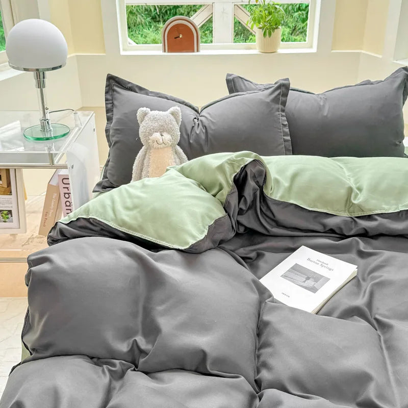 Nordic Solid Color Duvet Cover Set with Zipper Girls New Flat Bed Sheet Pillowcases No Filler Double Queen Size Bedding Linens