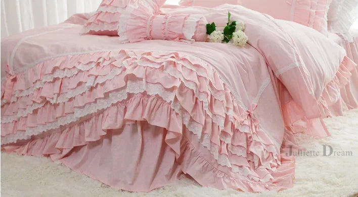 Luxury Ruffle duvet cover queen pure cotton bedding king duvet cover lace bed princess quilt cover duvet set bag in a bed