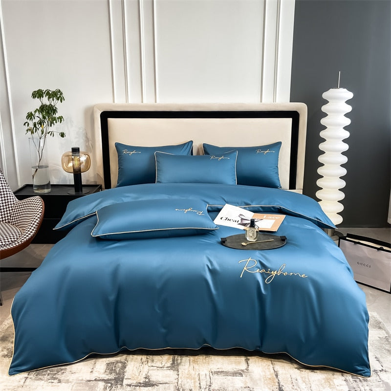 Luxury 60's Long Pile 100% Cotton Duvet Cover Set Embroidered Fall Winter Quilt Cover Solid Egyptian Cotton 2pcs pillowcases