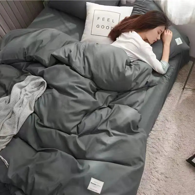 Solid Grey Matcha Color Bedding Set Adults Kids Twin Full Queen Size Bed Flat Sheet Duvet Cover Set Pillowcases Simple Bed Linen