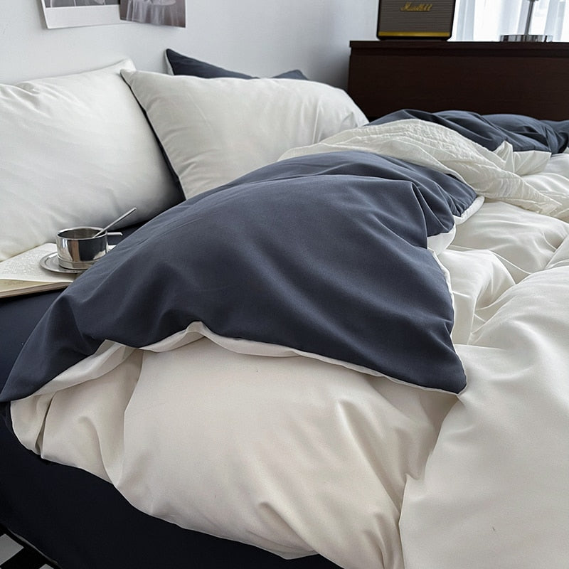 Solid Color Bedding Set Black Quilt Cover Set King Size Duvet Cover Set Skin Friendly Fabric Bedding Cover Set